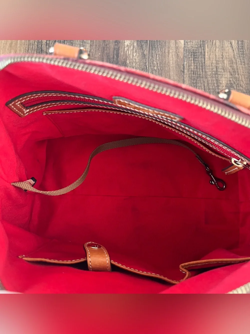 Dooney & Bourke Croc Embossed Leather Satchel Bag Dual Handle Long Strap 3C968